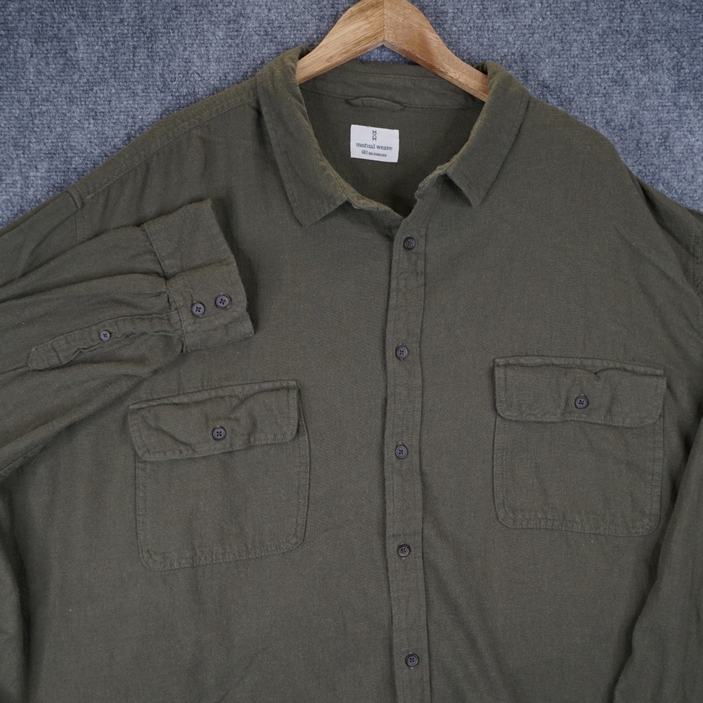 Mutual Weave Button Down Shirt Mens 4XLT Army Green Flannel Workwear Long Sleeve
